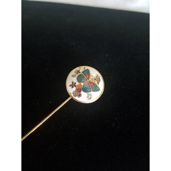 Vintage Cloisonne Butterfly Stick Pin - Picture 1 of 10